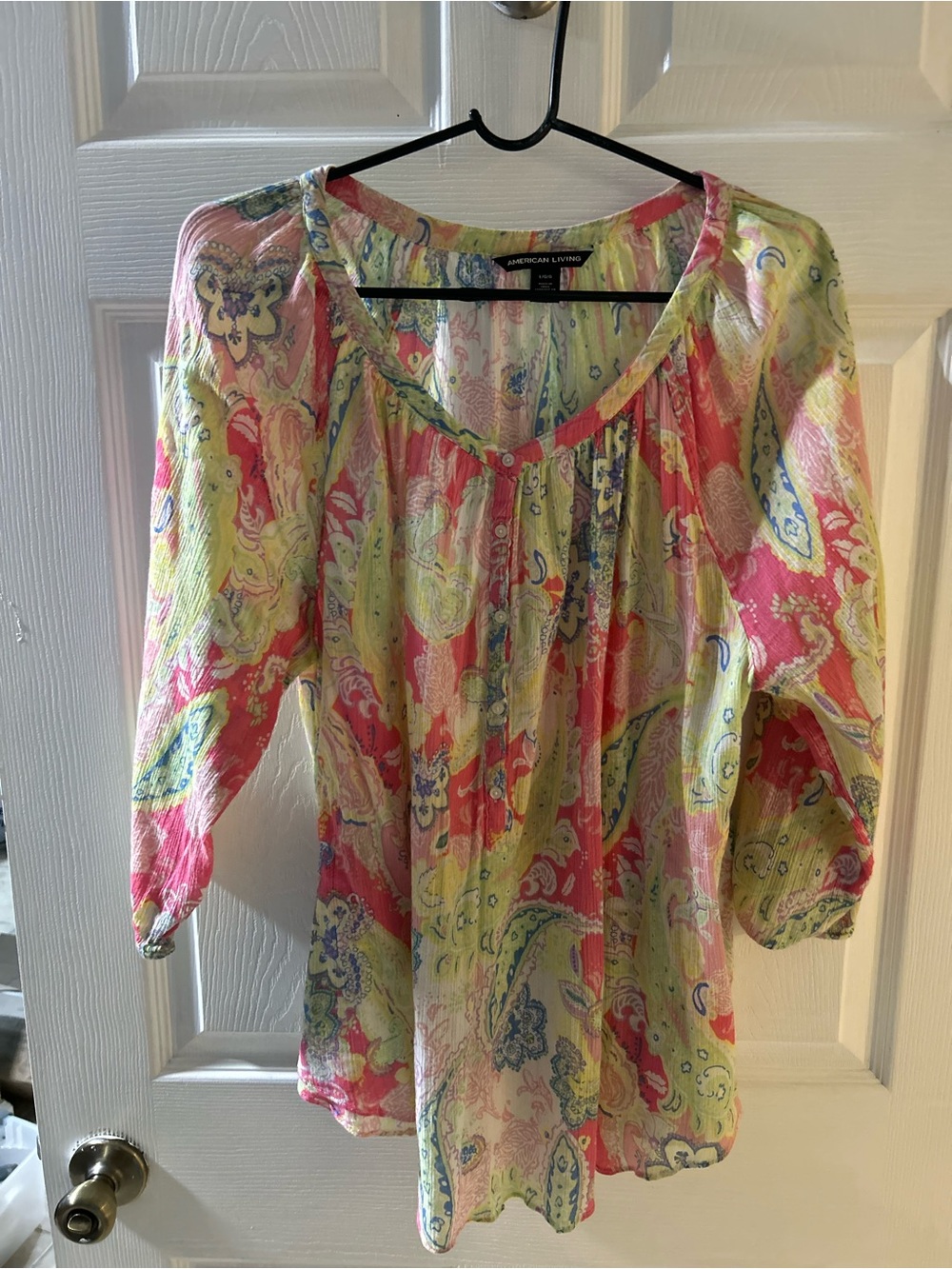 American Living Paisley Print Peasant Blouse Multicolor L Three Quarter Sleeve